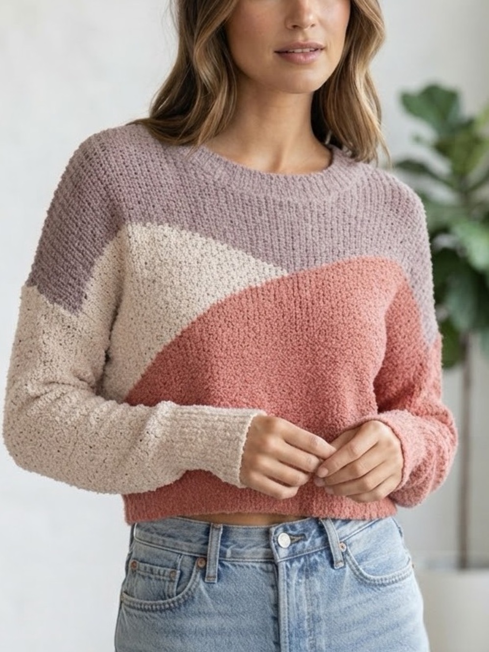 Debut Colorblock Cropped Knit Sweater Size XS